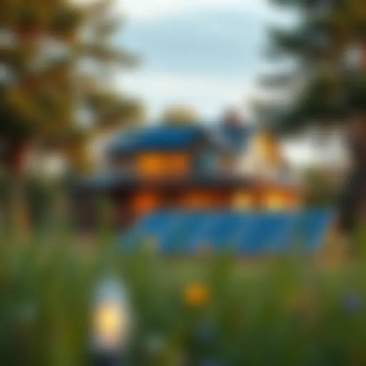 A serene home surrounded by nature with solar panels