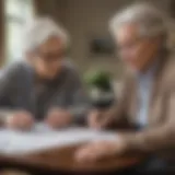 Elderly couple reviewing retirement plans.