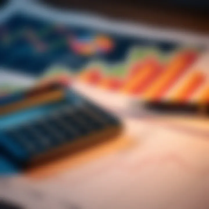 Illustration of a calculator with financial charts