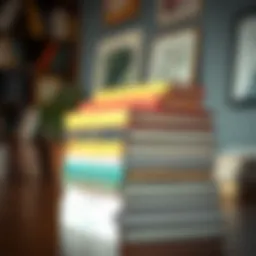 A stack of influential finance books on a wooden desk
