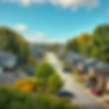 Peaceful suburban neighborhood with green spaces and amenities