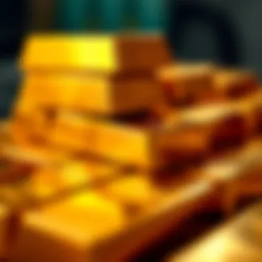 A close-up of gold bullion bars stacked neatly.