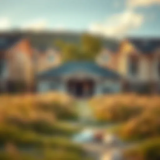 A serene landscape showcasing a neglected property in need of restoration