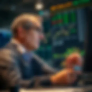 Scholar Analyzing Stock Market Data A scholarly figure analyzing stock market data with advanced technology