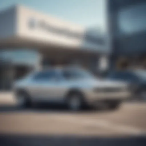 A sleek car parked in front of a dealership showcasing financing options