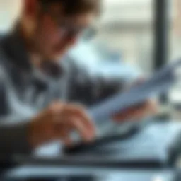 A person reviewing financial statements with a calculator