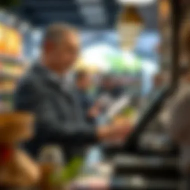 An insightful moment of a small business owner utilizing a POS system Small business owner using POS system