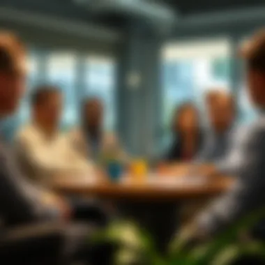 Engaging in Policy Advocacy An illustration of a community meeting discussing local business policies.